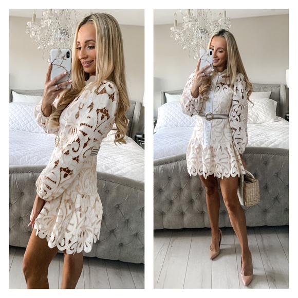 Apricot Lace Lantern Puff Sleeve Dress - Picture 10 of 10